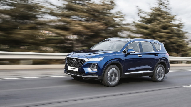 Обои картинки фото hyundai santa fe 2019, автомобили, hyundai, crossover, blue, 2019, santa, fe