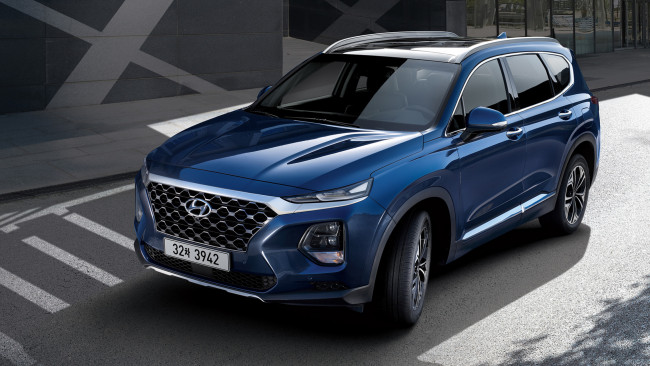 Обои картинки фото hyundai santa fe 2019, автомобили, hyundai, blue, 2019, crossover, santa, fe