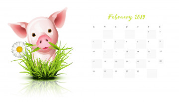 Картинка календари рисованные +векторная+графика поросенок ромашка свинья цветок
