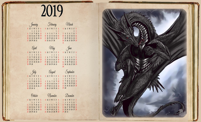 Обои картинки фото календари, фэнтези, дракон, книга