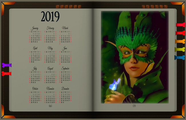 Обои картинки фото календари, фэнтези, лицо, маска, девушка, книга