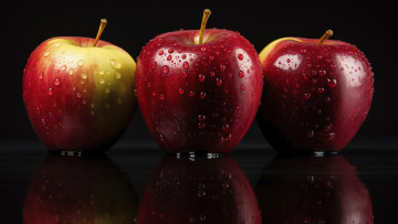 обоя красота, 3д графика, еда-, food, капли, яблоки, красные, черный, фон, ии-арт, нейросеть