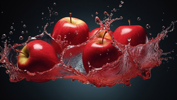Картинка красота 3д+графика еда- food вода яблоки всплеск ии-арт нейросеть