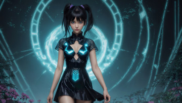 Картинка нейросеть 3д+графика фантазия+ fantasy girl art blue eyes painting digital black dress