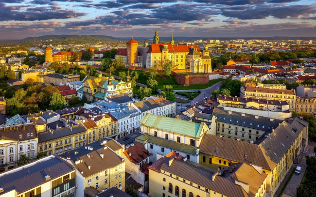 Обои картинки фото города, краков , польша, панорама