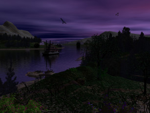 Картинка 3д графика nature landscape природа река корабль