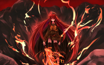 Картинка аниме shakugan no shana девушка школьная форма пламя катана