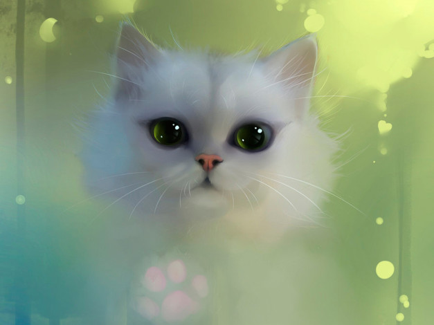 Обои картинки фото рисованные, животные, коты, белый, глаза, кот
