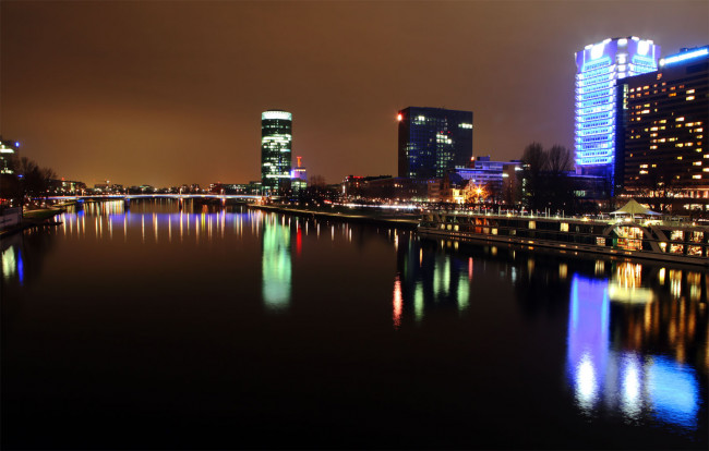 Обои картинки фото frankfurt, города, огни, ночного, германия