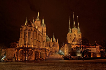 Картинка erfurt германия города католические соборы костелы аббатства ночь огни дома