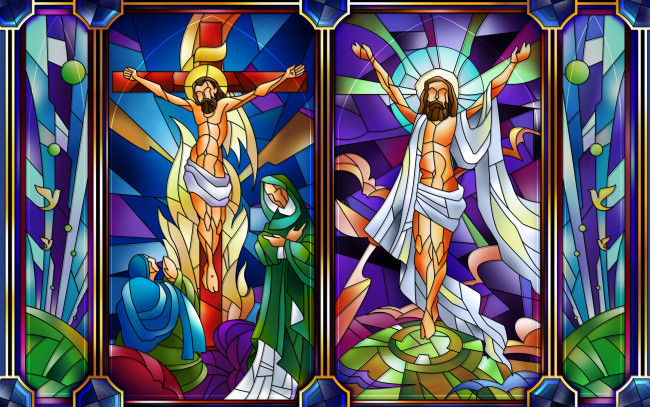 Обои картинки фото разное, религия, воскресение, распятие, иисус, бог, витраж