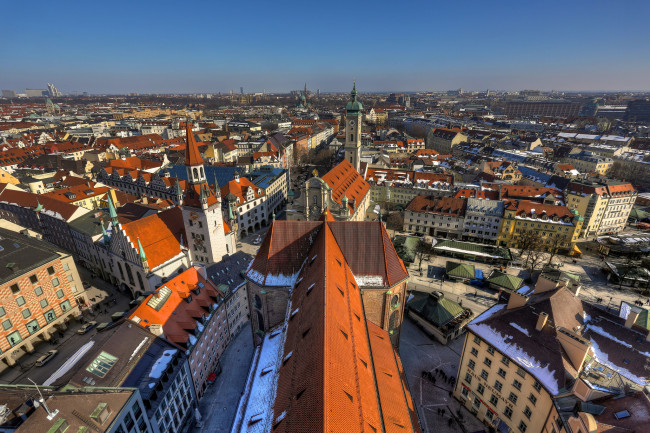 Обои картинки фото мюнхен, германия, города, панорамы, germany, munich, дома, улицы, крыши, здания