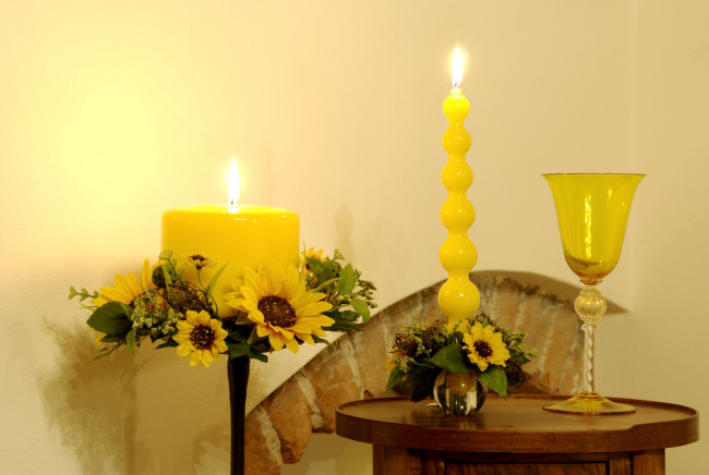 Обои картинки фото разное, свечи, пламя, желтый, декор