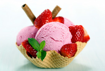 Картинка еда мороженое +десерты мята клубника вафли
