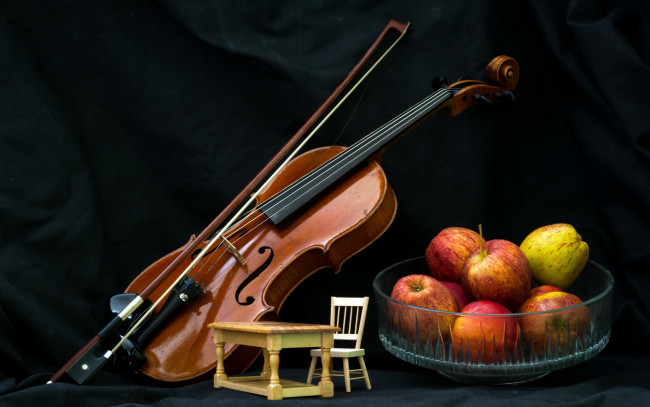 Обои картинки фото еда, Яблоки, скрипка, музыка, яблоки