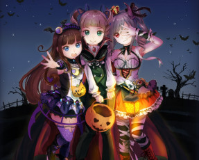 Картинка аниме магия +колдовство +halloween хеллоуин девочки