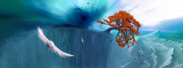Картинка рисованное природа птица вода дерево потоп волны берег