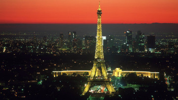 обоя города, париж , франция, панорама, огни, эйфелева, башня