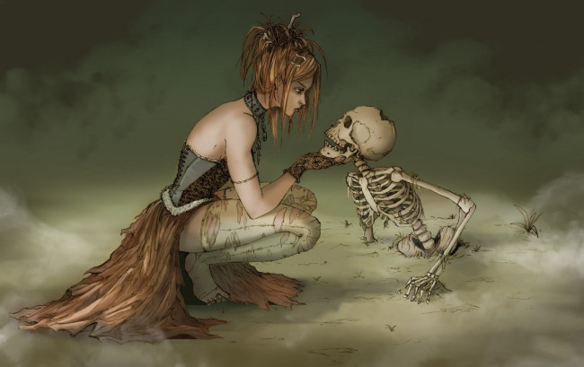 Обои картинки фото рисованное, - другое, туман, скелет, witch, ведьма