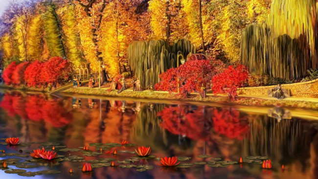 Обои картинки фото nina vels, рисованное, природа, осень