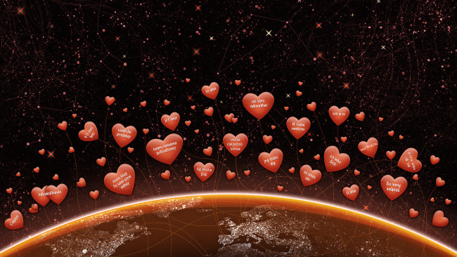 Обои картинки фото векторная графика, сердечки , hearts, космос, сердечки, планета, признания