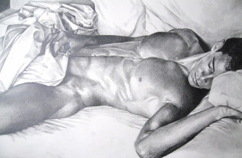 Картинка рисованные люди мужчина простыня отдых сон торс парень