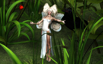 Картинка 3д графика fantasy фантазия девушка лес цветы эльфийка