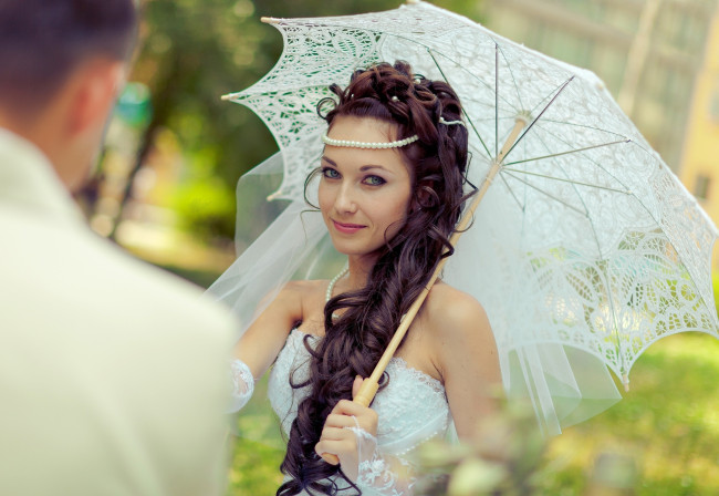 Обои картинки фото -Unsort Брюнетки Шатенки, девушки, unsort, брюнетки, шатенки, зонтик, невеста