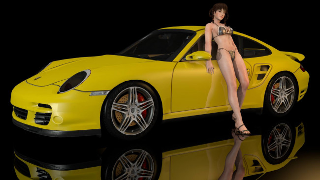 Обои картинки фото автомобили, 3d car&girl, автомобиль, девушка