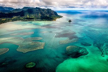 Картинка природа побережье hawaii небо облака море горы бухта