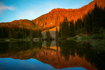 Картинка природа реки озера горы лес небо вечер колорадо округ сан-мигель лето вода отражения штат сша