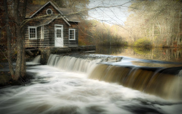 Картинка природа водопады дом река