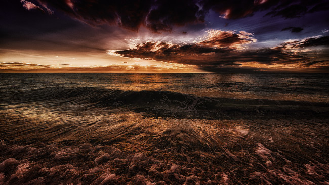 Обои картинки фото природа, восходы, закаты, заря, тучи, горизонт, океан
