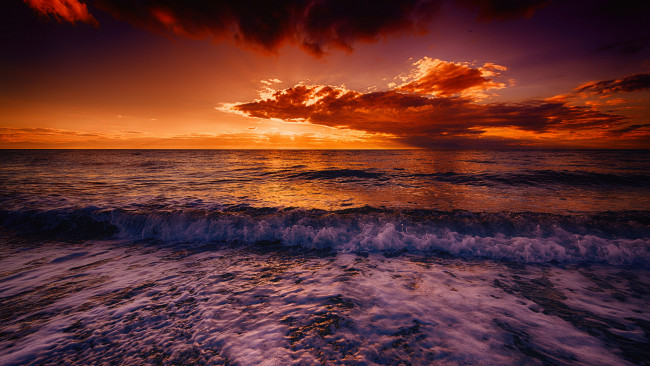 Обои картинки фото природа, восходы, закаты, заря, тучи, горизонт, океан