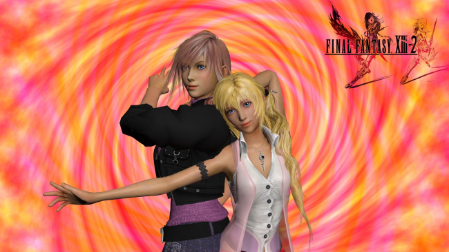 Обои картинки фото видео игры, final fantasy xiii-2, фон, взгляд, девушки