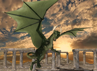 Картинка 3д+графика существа+ creatures дракон облака фон