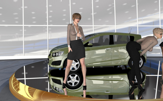 Обои картинки фото 3д графика, люди-авто, мото , people- car ,  moto, автомобиль, фон, взгляд, девушки