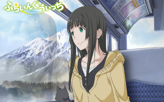 Обои картинки фото flying witch, аниме, unknown,  другое, взгляд, девушка, фон