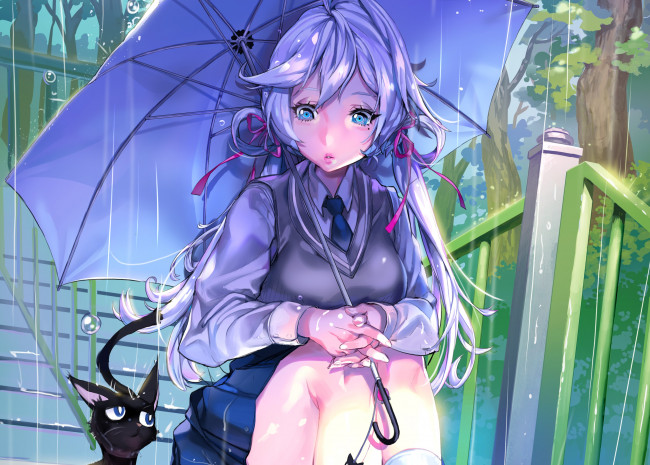 Обои картинки фото аниме, furyou michi gang road, зонт, девушка