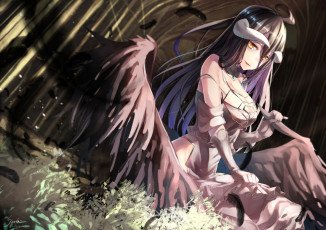 Картинка аниме overlord art anime девушка крылья albedo рога