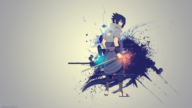 Обои картинки фото аниме, naruto, креатив, меч, sasuke, наруто, саске, учиха, кусанаги