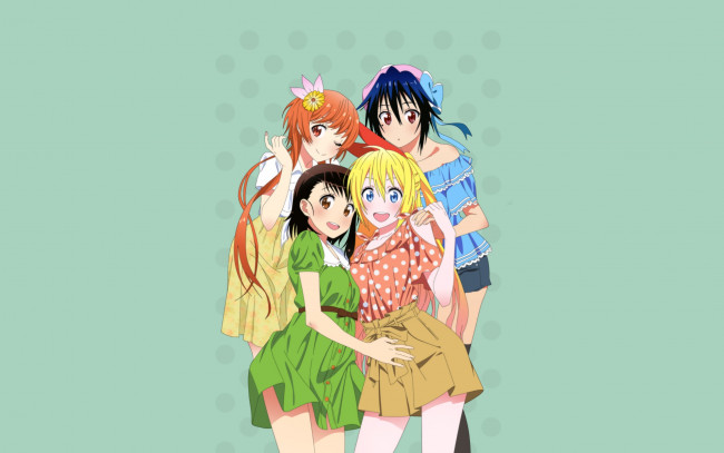 Обои картинки фото аниме, nisekoi, фон, взгляд, девушки