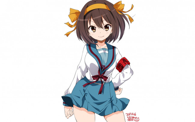 Обои картинки фото аниме, the melancholy of haruhi suzumiya, фон, девушка, взгляд