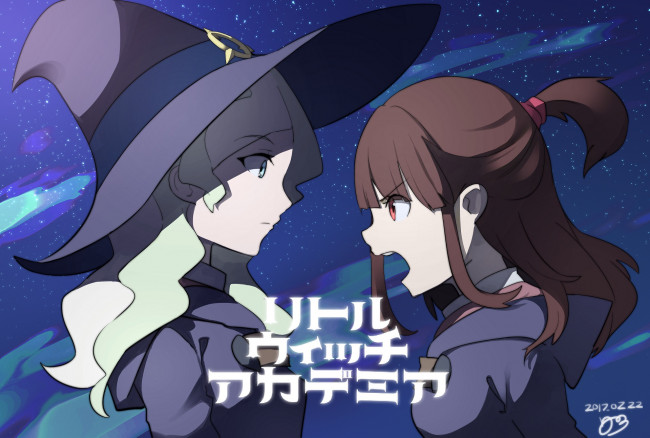 Обои картинки фото little witch academia, аниме, фон, взгляд, девушка