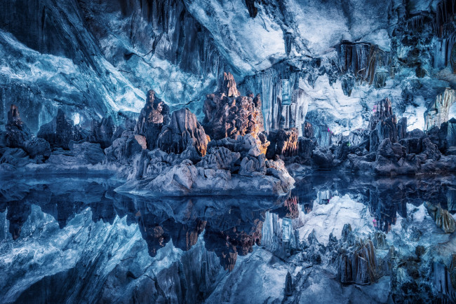 Обои картинки фото природа, айсберги и ледники, blue, cave, water, пещеры, синий, вода, отражение, wallhaven