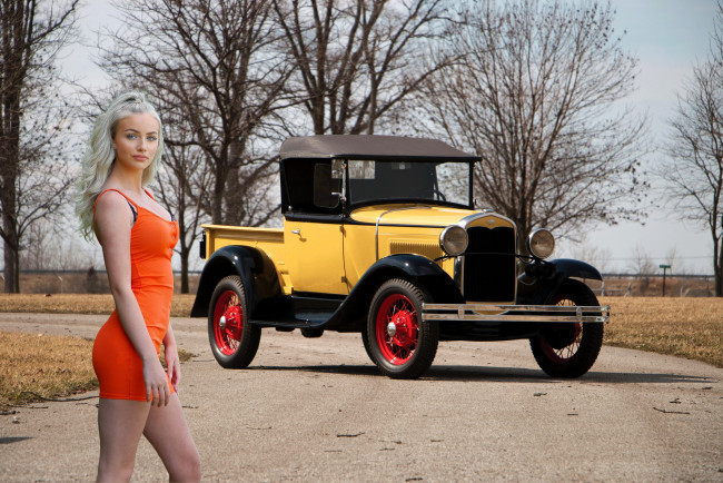 Обои картинки фото автомобили, -авто с девушками, 1931, ford, model, a, roadster, pickup