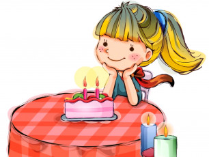 Картинка рисованное праздники девочка стол торт свечи