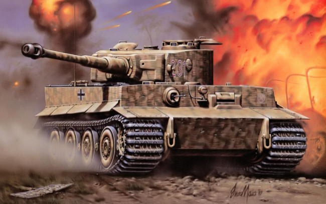 Обои картинки фото рисованное, армия, танк, огонь