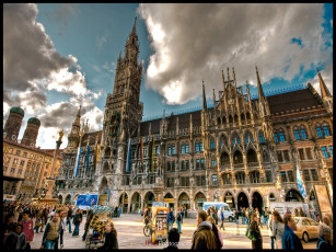 обоя munich, marienplatz, города, здания, дома