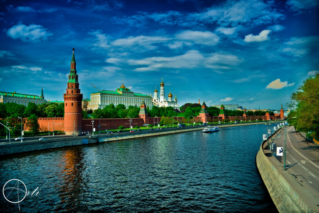 Обои картинки фото москва, города, россия, кремль, набережная, река
